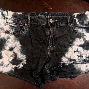 Black and white tie dye jean shorts